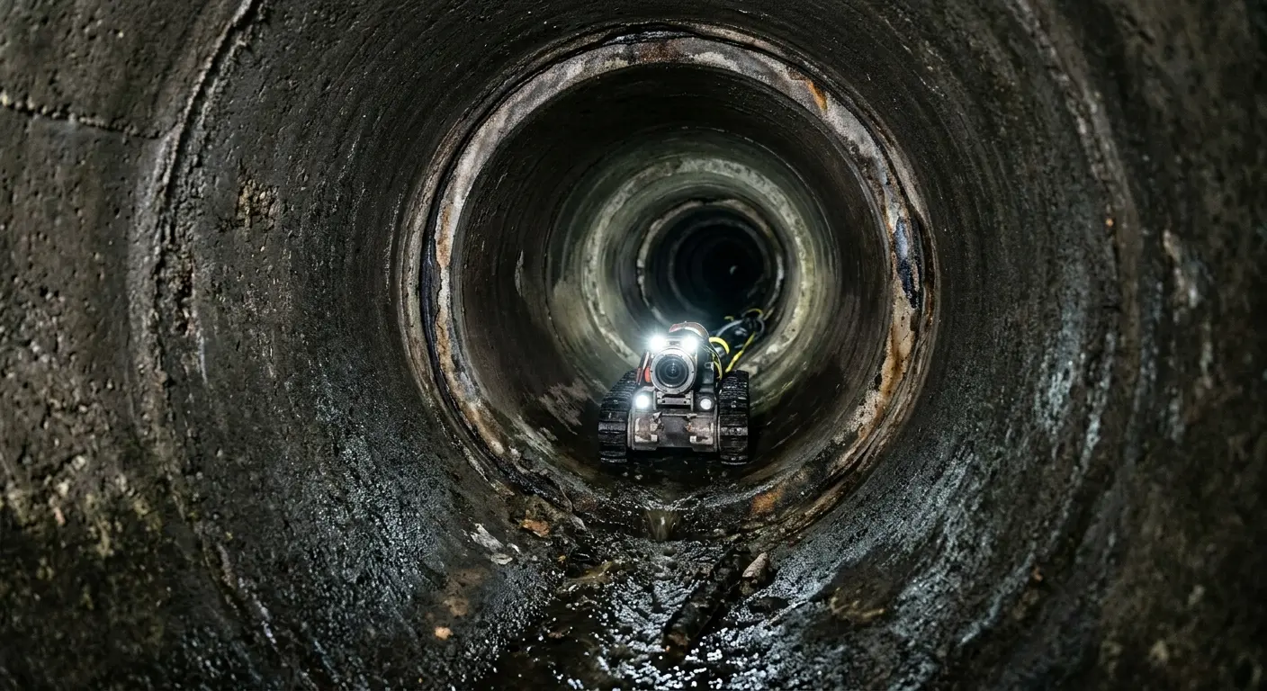 Robotic sewer camera inspecting pipe interior for Drain Snake Service in St. James